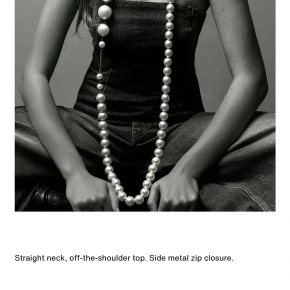 Zara NWT two tone denim medium blue dark navy blue bandeau strapless tube top - Picture 6 of 9